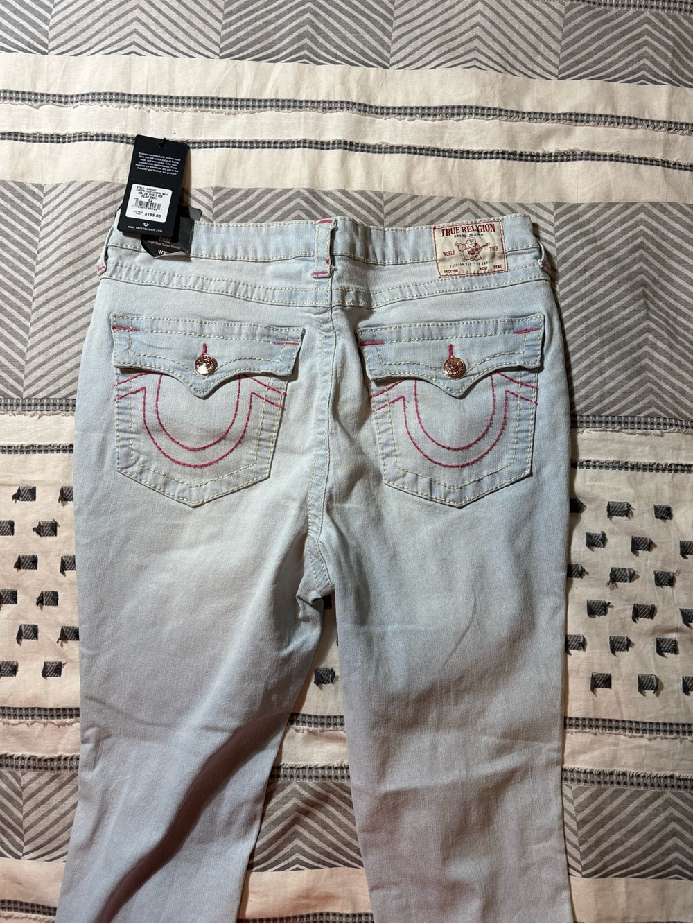 True Religion Light Blue Jeggings with Pink Contrast Stitching 31